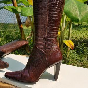 Nine West made in Brazil cognac Croc Leather Boots
